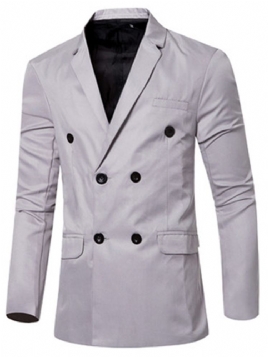 Ensfarget Dobbelkneppet Casual Blazer For Menn