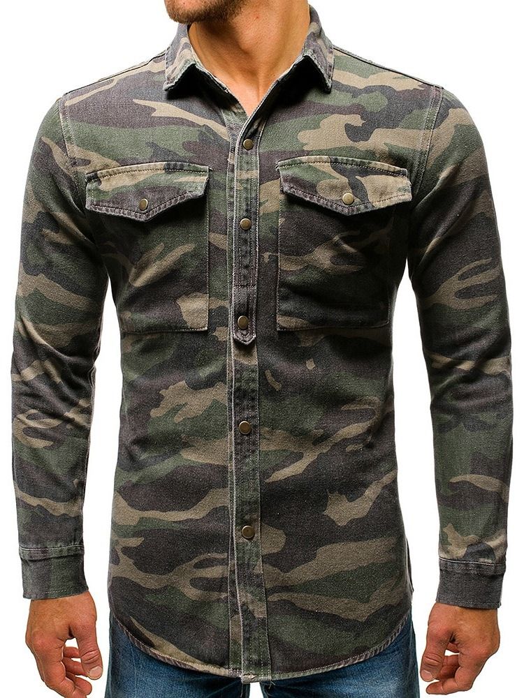 Lapel Camouflage Pocket Single-Breasted Høstjakke