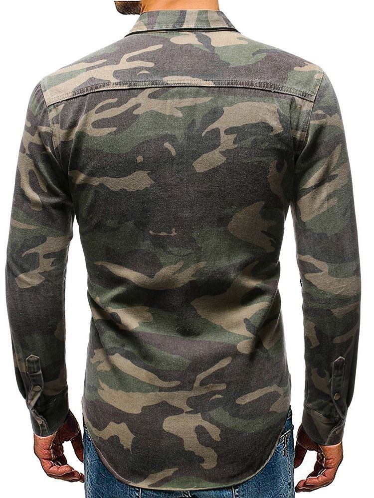 Lapel Camouflage Pocket Single-Breasted Høstjakke