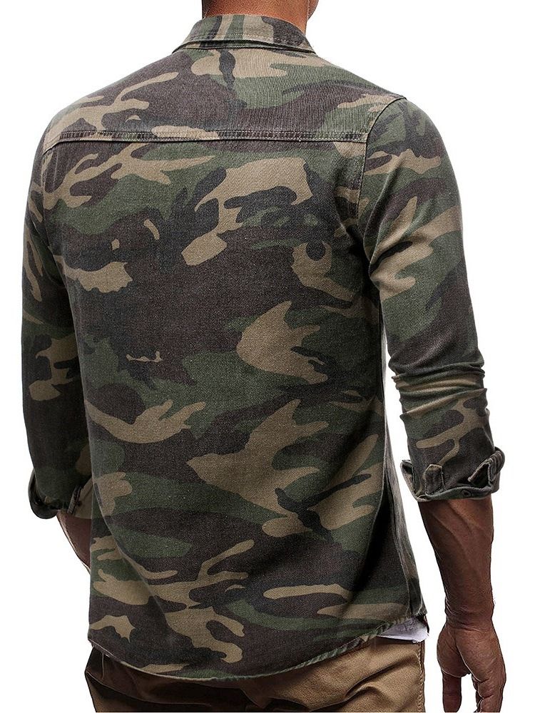 Lapel Camouflage Pocket Single-Breasted Høstjakke