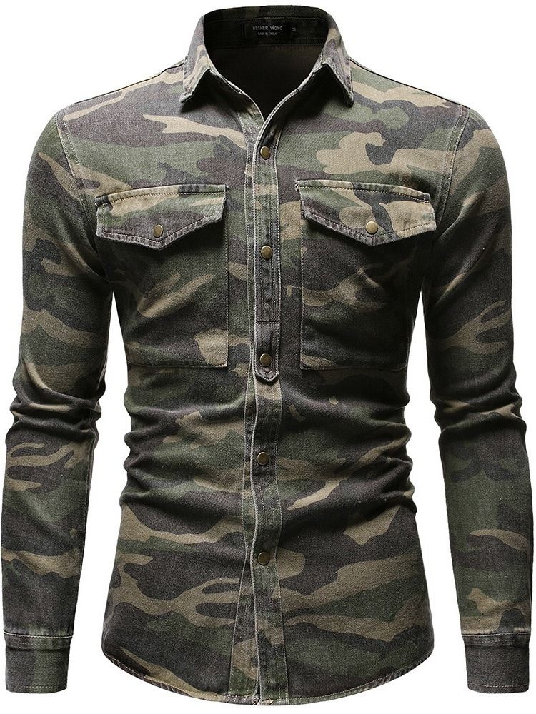 Lapel Camouflage Pocket Single-Breasted Høstjakke