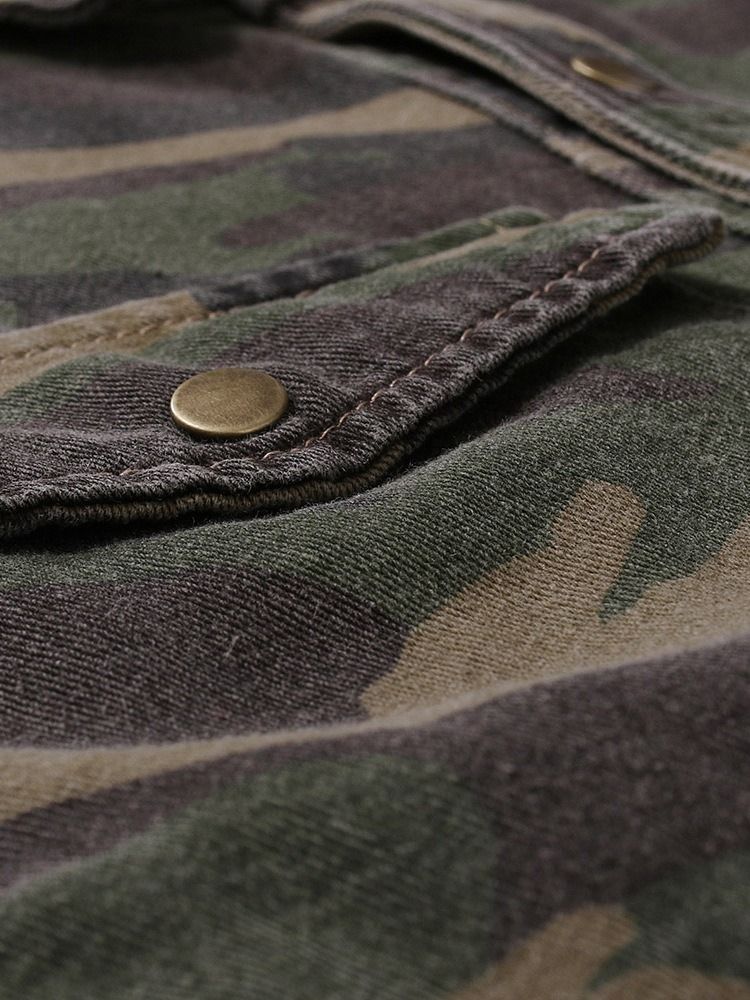 Lapel Camouflage Pocket Single-Breasted Høstjakke