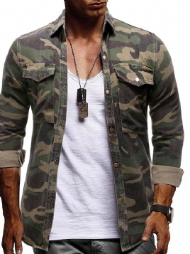 Lapel Camouflage Pocket Single-Breasted Høstjakke