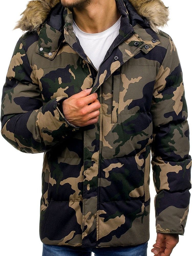 Mid-Length Pocket Camouflage Casual Glidelås Menns Dunjakke