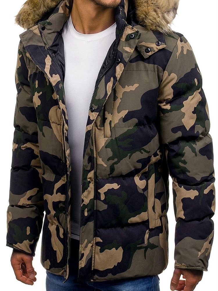 Mid-Length Pocket Camouflage Casual Glidelås Menns Dunjakke