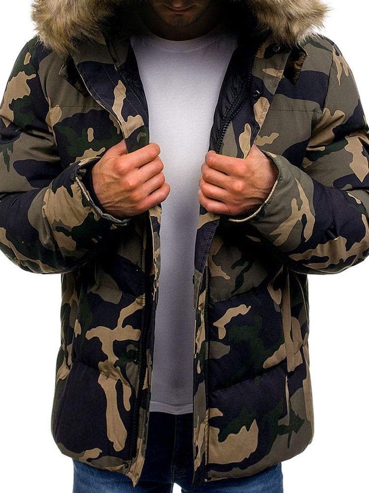 Mid-Length Pocket Camouflage Casual Glidelås Menns Dunjakke