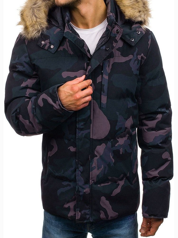 Mid-Length Pocket Camouflage Casual Glidelås Menns Dunjakke