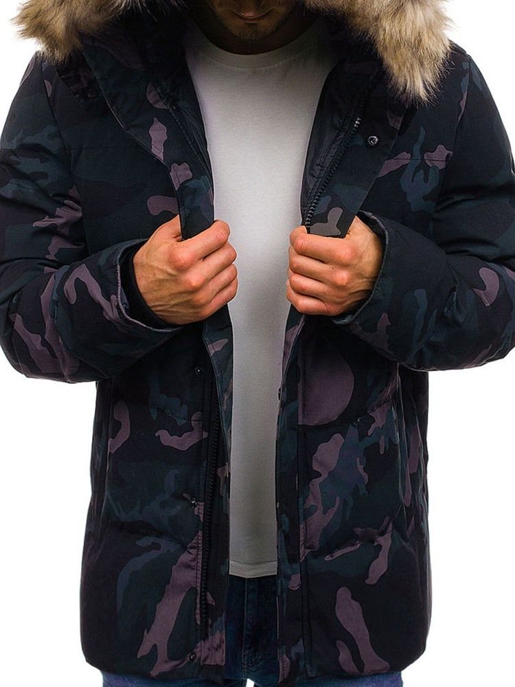 Mid-Length Pocket Camouflage Casual Glidelås Menns Dunjakke