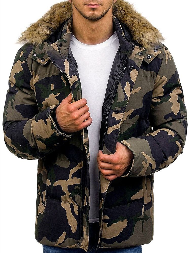 Mid-Length Pocket Camouflage Casual Glidelås Menns Dunjakke