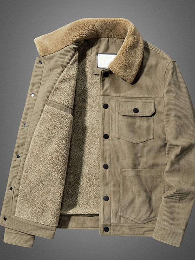 Pocket Lapel Fleece Enkel-Breasted Løs Jakke