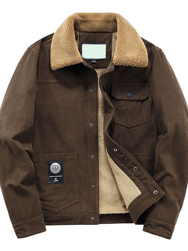 Pocket Lapel Fleece Enkel-Breasted Løs Jakke