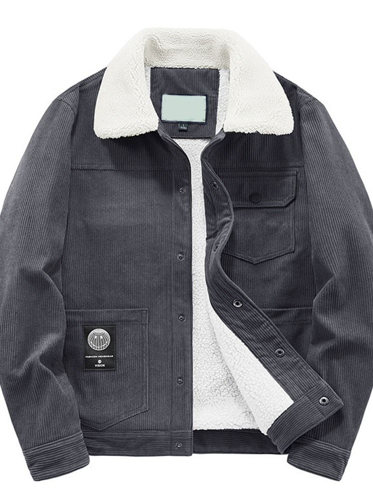 Pocket Lapel Fleece Enkel-Breasted Løs Jakke