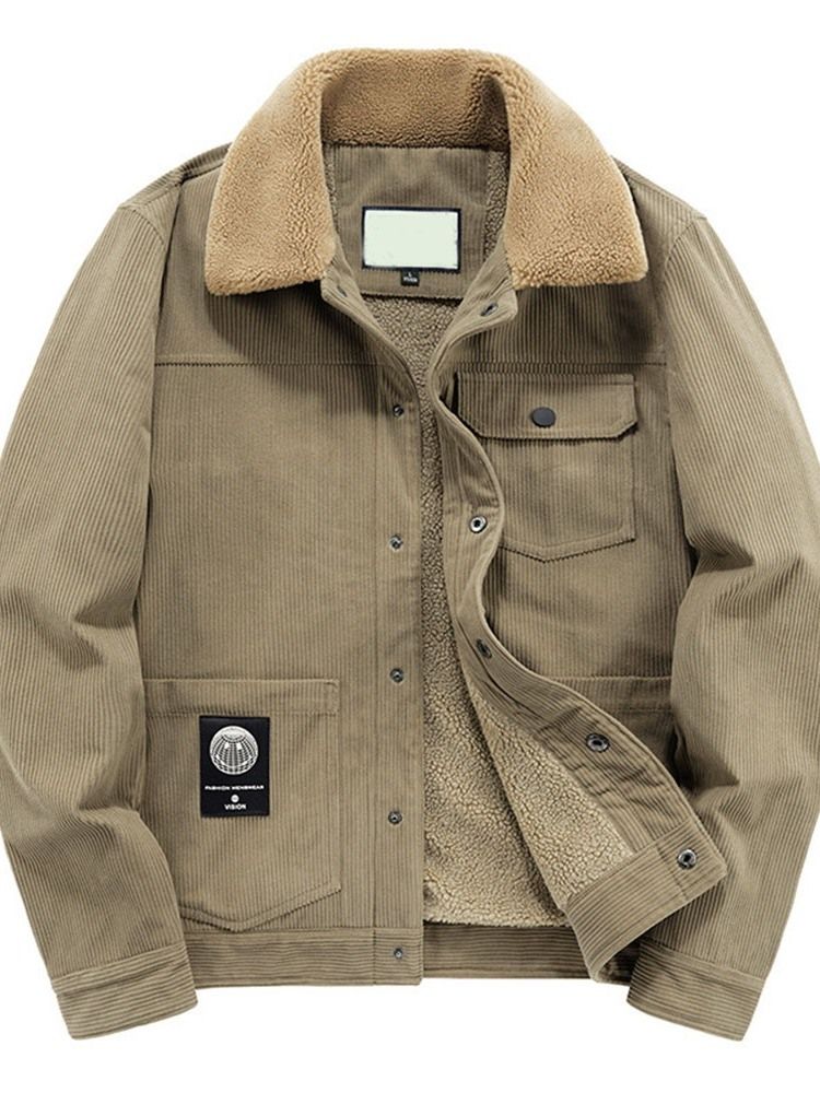 Pocket Lapel Fleece Enkel-Breasted Løs Jakke