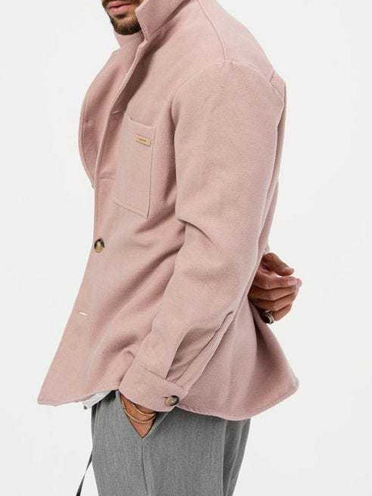 Pocket Lapel Plain Loose Single-Breasted Jakke