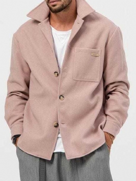 Pocket Lapel Plain Loose Single-Breasted Jakke