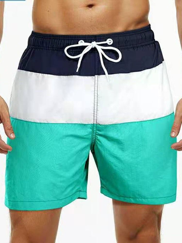 Color Block Blonder Med Rett Midje Shorts For Menn