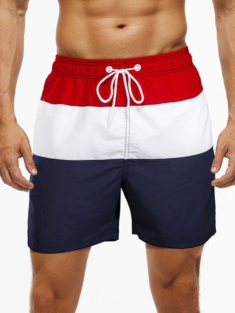 Color Block Blonder Med Rett Midje Shorts For Menn