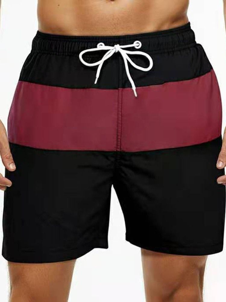 Color Block Blonder Med Rett Midje Shorts For Menn