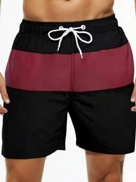 Color Block Blonder Med Rett Midje Shorts For Menn