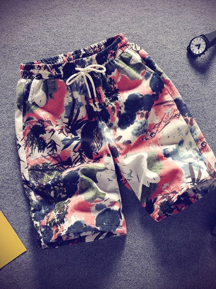 Color Block Rett Snøring Mid Midje Menns Uformelle Shorts