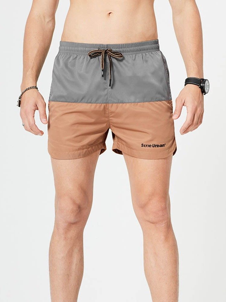 Color Block Rett Snøring Uformelle Shorts For Menn