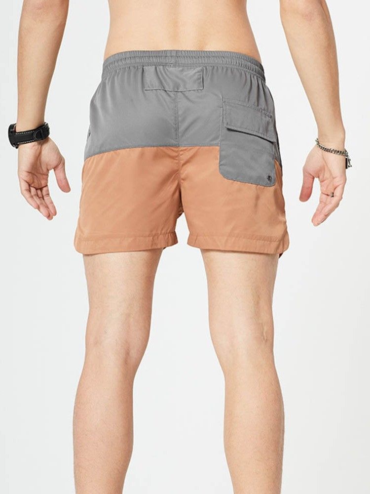 Color Block Rett Snøring Uformelle Shorts For Menn