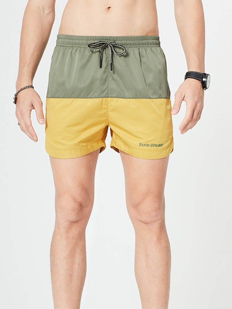 Color Block Rett Snøring Uformelle Shorts For Menn