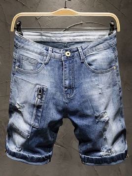 Denimshorts For Menn Med Tynn Glidelås