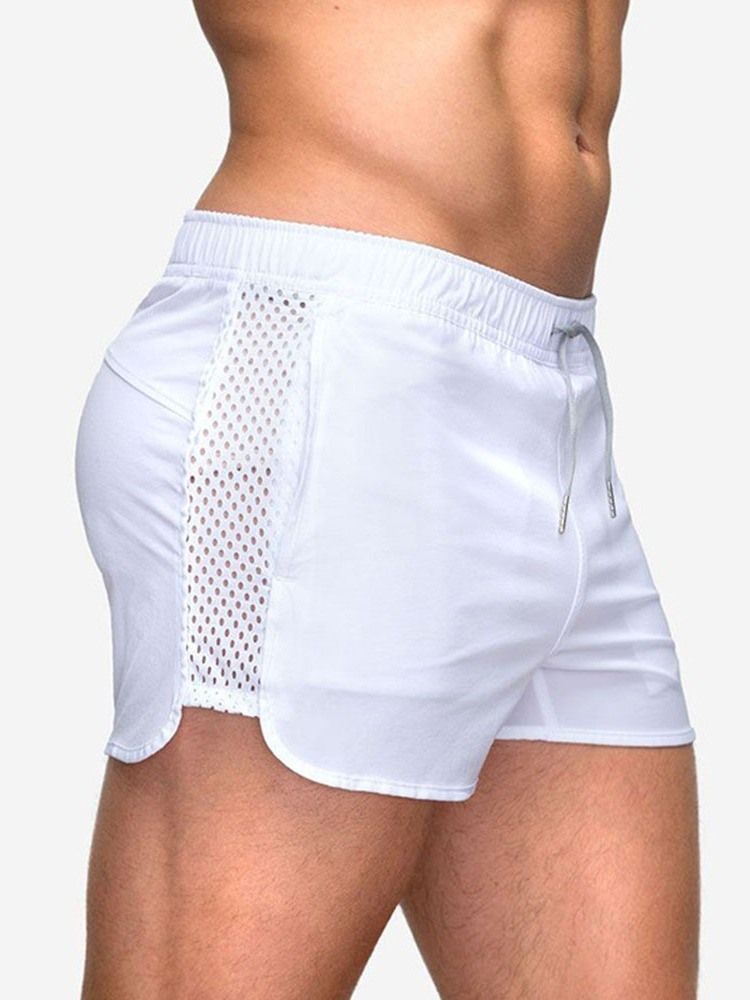 Lace-Up Slank Ensfarget Middels Midje Uformelle Shorts For Menn