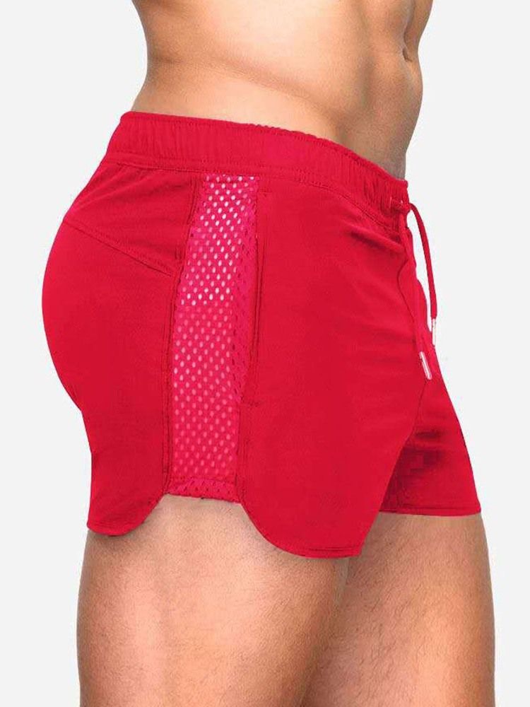 Lace-Up Slank Ensfarget Middels Midje Uformelle Shorts For Menn