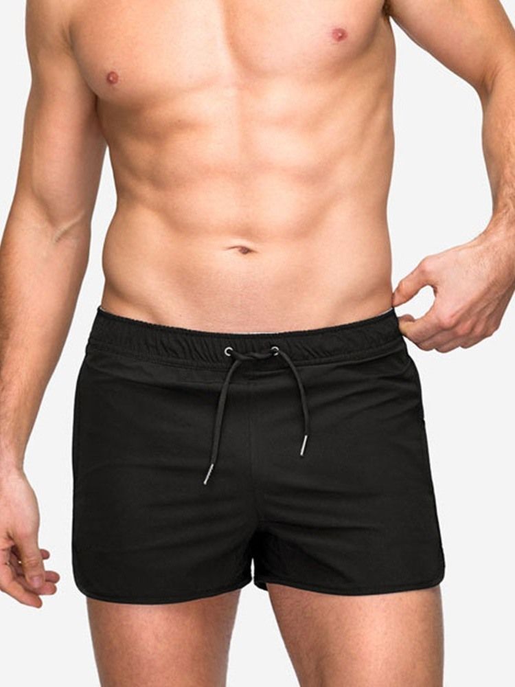 Lace-Up Slank Ensfarget Middels Midje Uformelle Shorts For Menn