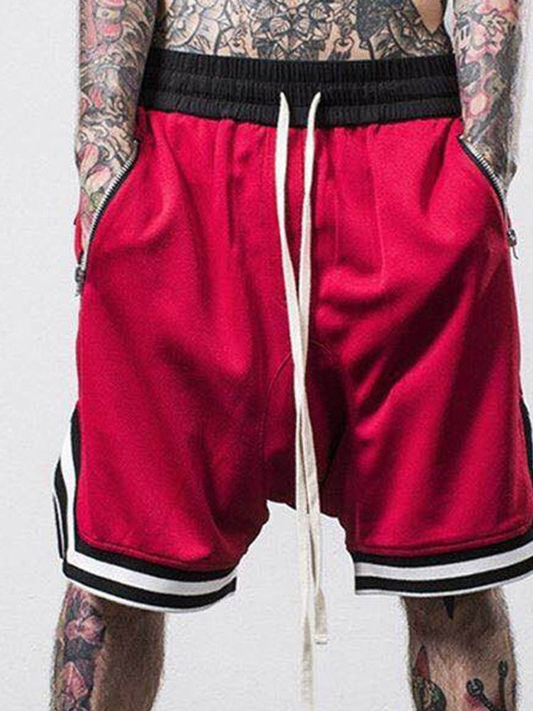 Patchwork Color Block Loose Sports-Shorts Med Snøring