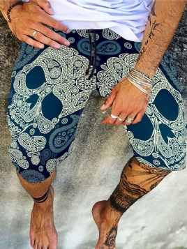 Print Loose Skull Mid Waist Herreshorts Med Snøring