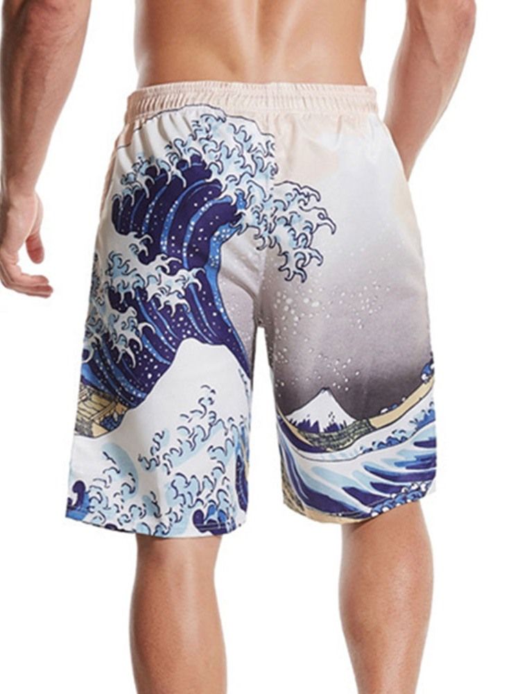 Print Straight Cotton Blends Strandshorts For Menn