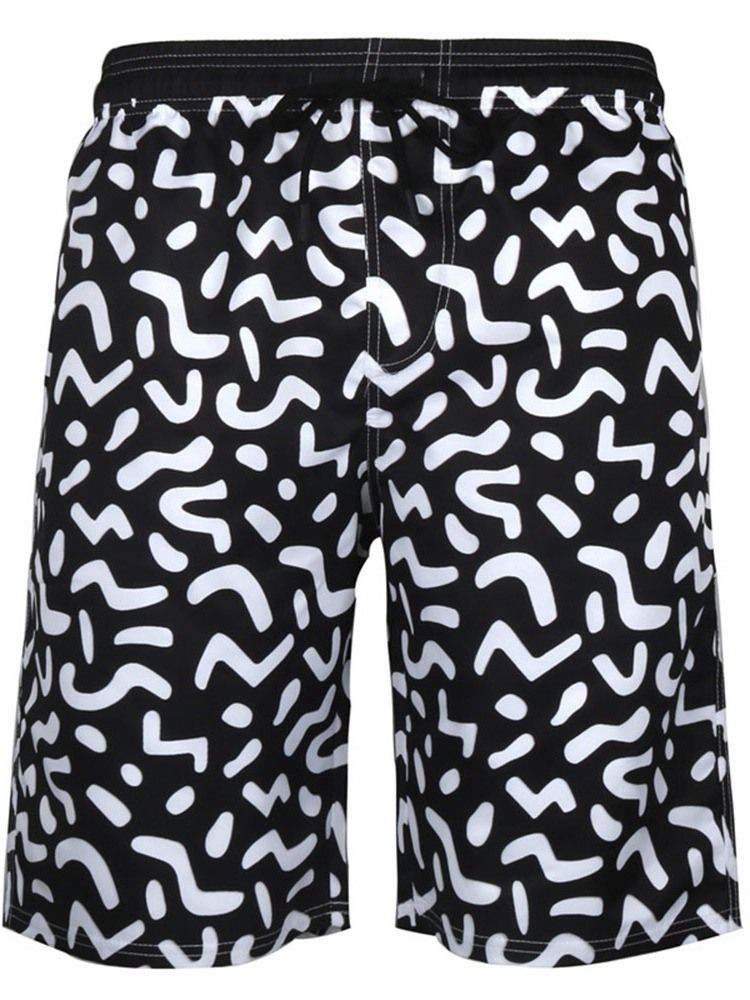 Print Straight Cotton Blends Strandshorts For Menn