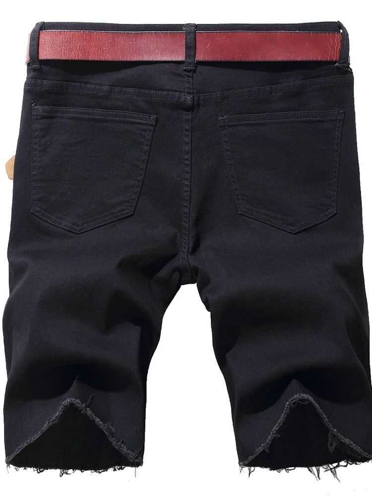 Rett Broderi Blomstret Midje Glidelås Jeansshorts For Menn