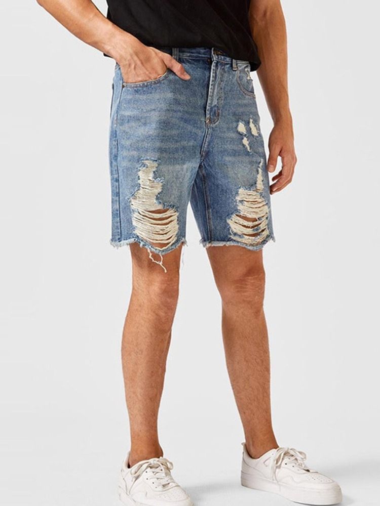 Rett Knapp Europeisk Glidelås Denimshorts For Menn