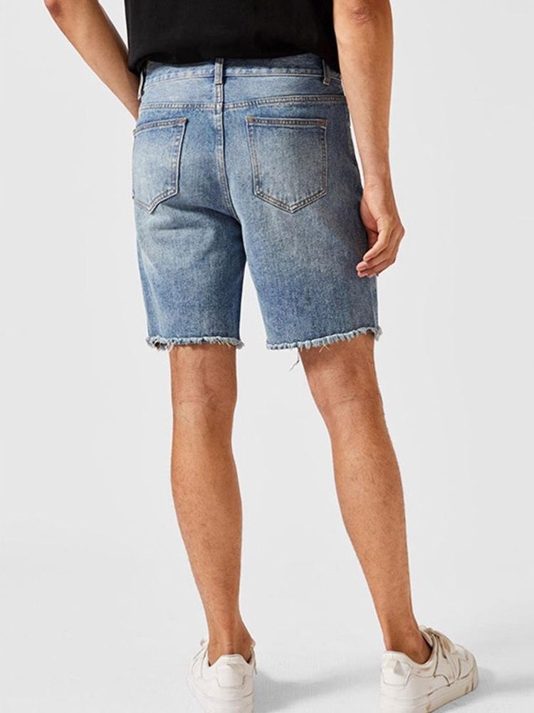 Rett Knapp Europeisk Glidelås Denimshorts For Menn