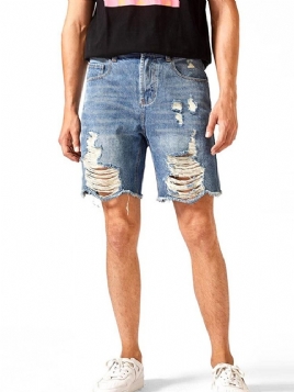 Rett Knapp Europeisk Glidelås Denimshorts For Menn