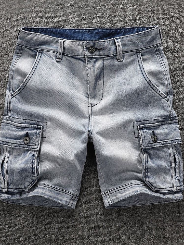 Rett Middels Midje Glidelås Denimshorts For Menn