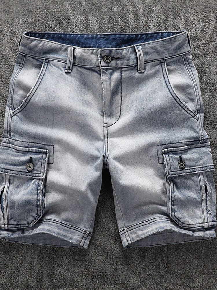 Rett Middels Midje Glidelås Denimshorts For Menn