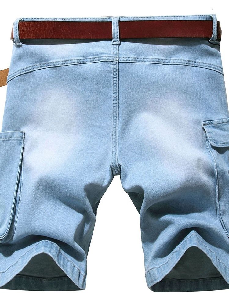 Slitte Denimshorts For Menn Med Glidelås I Midten