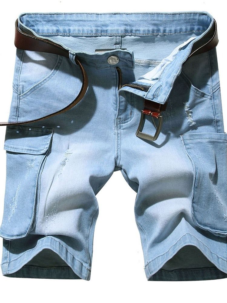 Slitte Denimshorts For Menn Med Glidelås I Midten