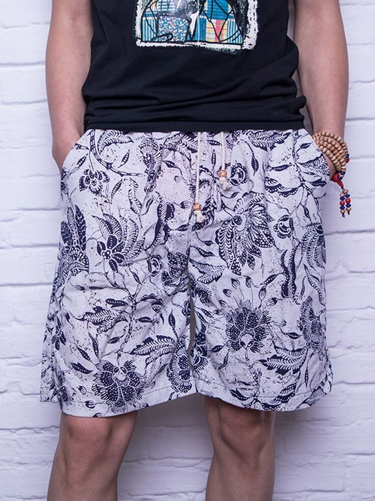 Straight Print Color Block Casual Shorts For Menn