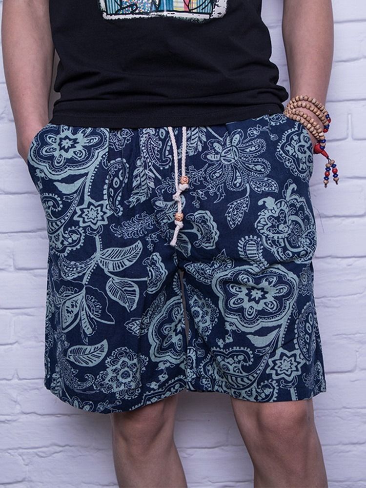 Straight Print Color Block Casual Shorts For Menn