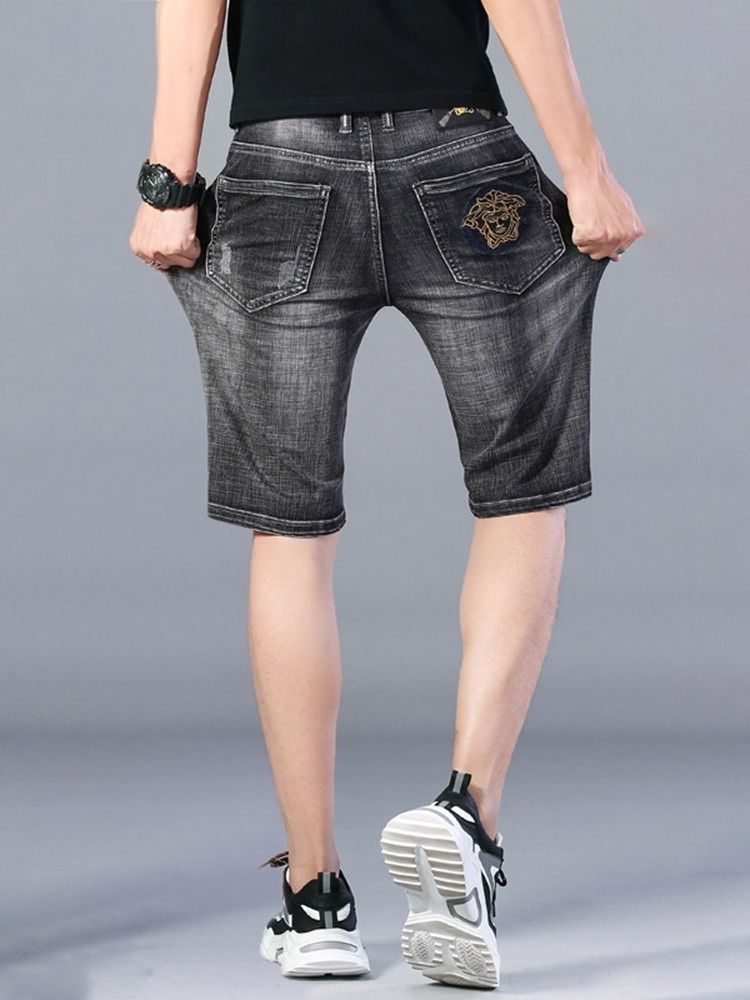 Tynn Rett Knapp Koreansk Middels Midje Jeansshorts For Menn