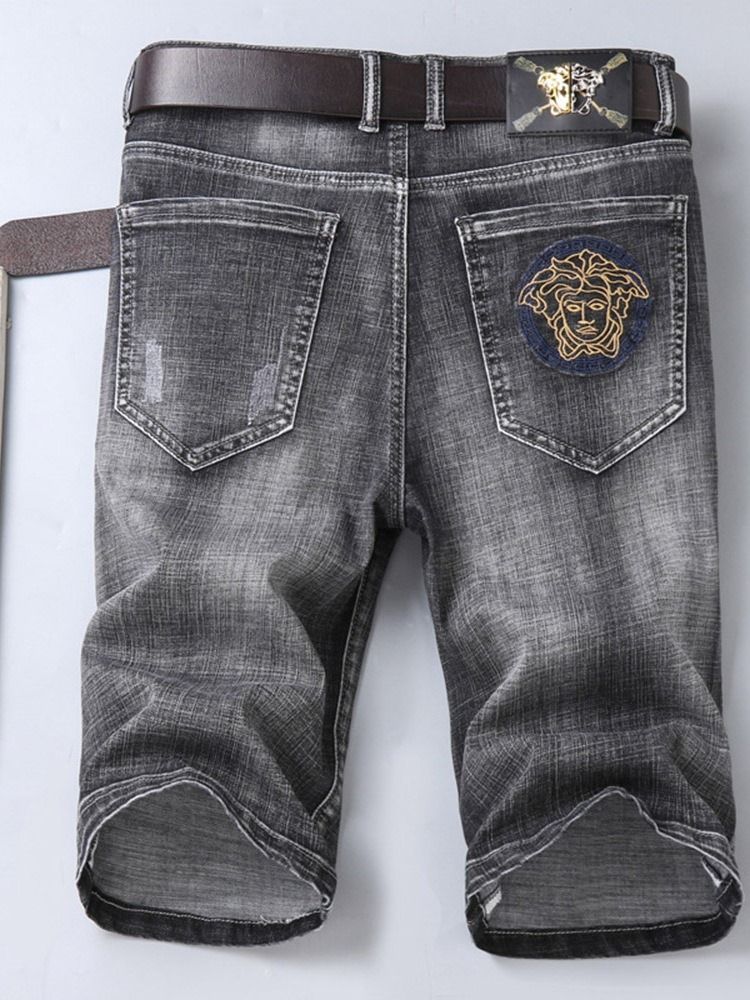 Tynn Rett Knapp Koreansk Middels Midje Jeansshorts For Menn