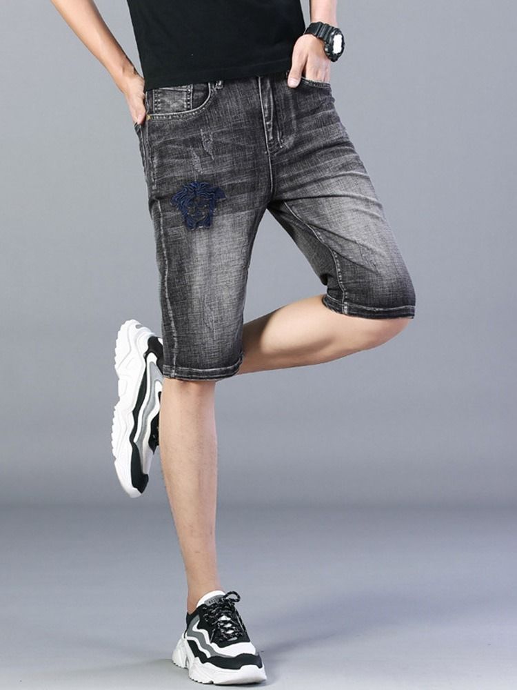 Tynn Rett Knapp Koreansk Middels Midje Jeansshorts For Menn