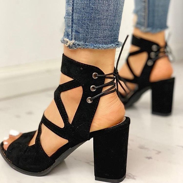 Chunky Heel Peep Toe Lace-Up Profesjonelle Kvinners Sandaler