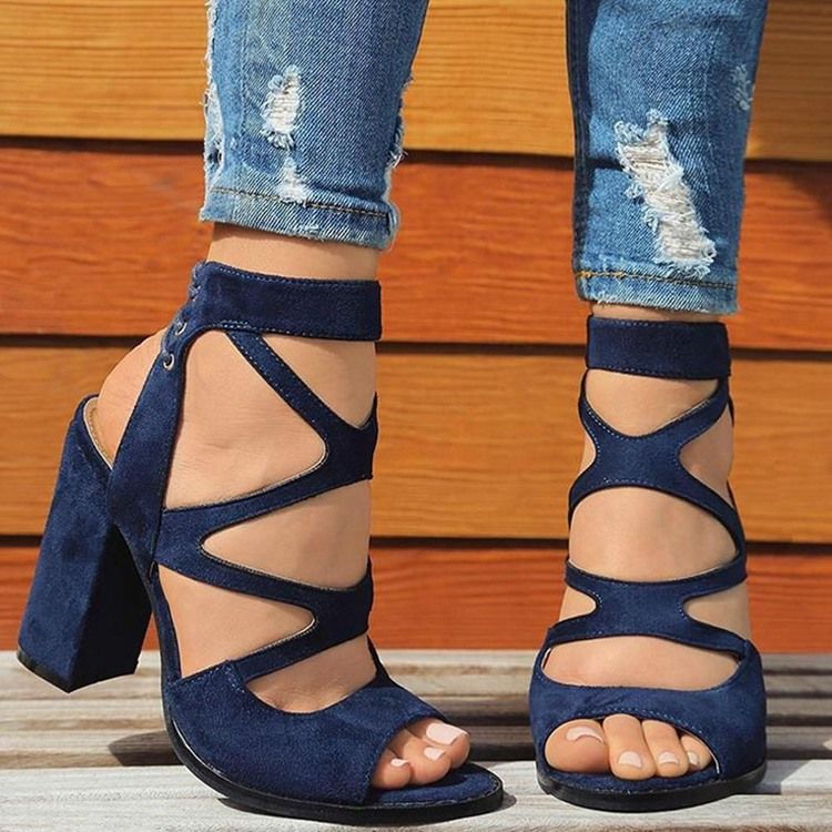 Chunky Heel Peep Toe Lace-Up Profesjonelle Kvinners Sandaler